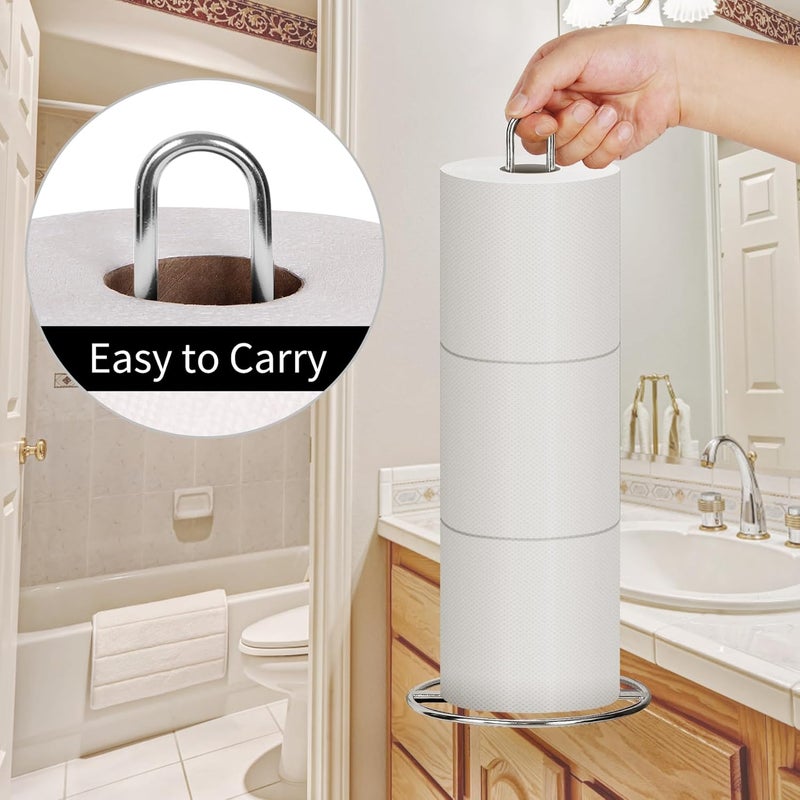 OBODING Toilet Paper Holder Stand, , Silver Freestanding Toilet Paper Holder for Storing 3 Rolls of Toilet Papers (Silver) - Image 2